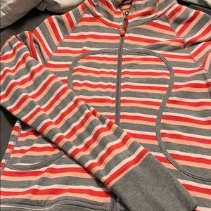 Lululemon- Red, grey and white striped sweatshirt